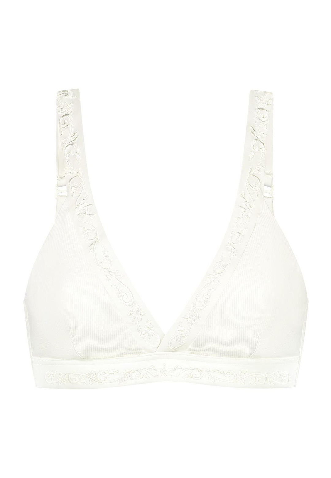 Bikini top Plunge V-neck in white with rib fabric and embroidery