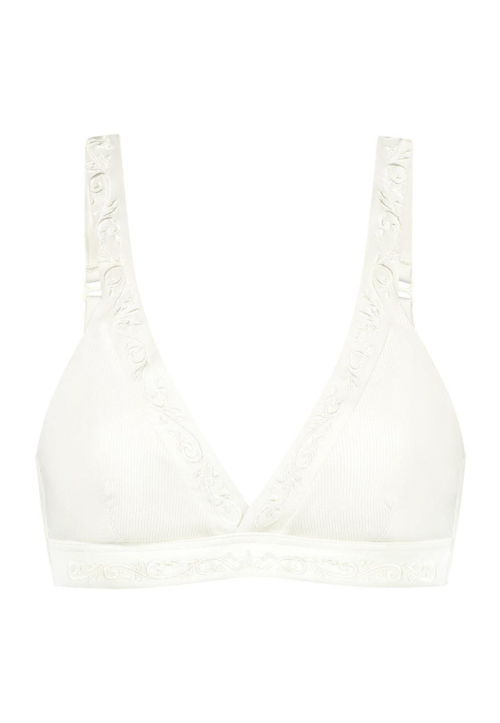 Bikini top Plunge V-neck in white with rib fabric and embroidery