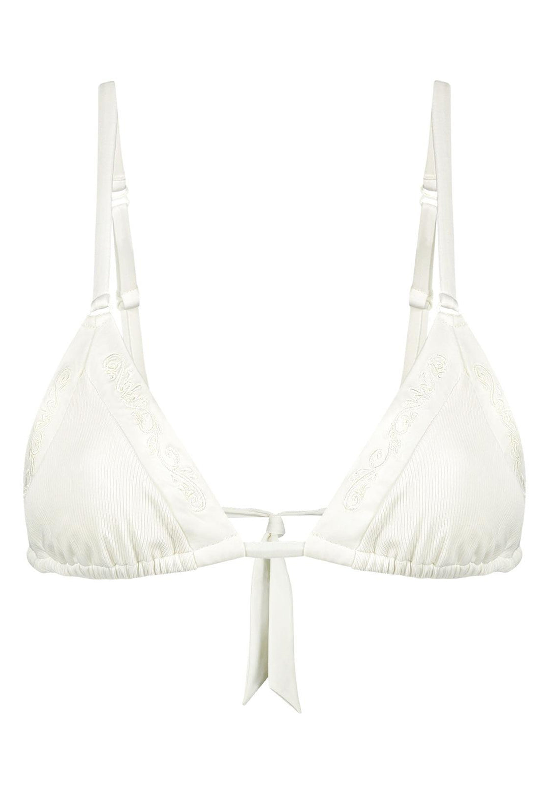 Bikini top triangle in white with rib fabric and embroidery