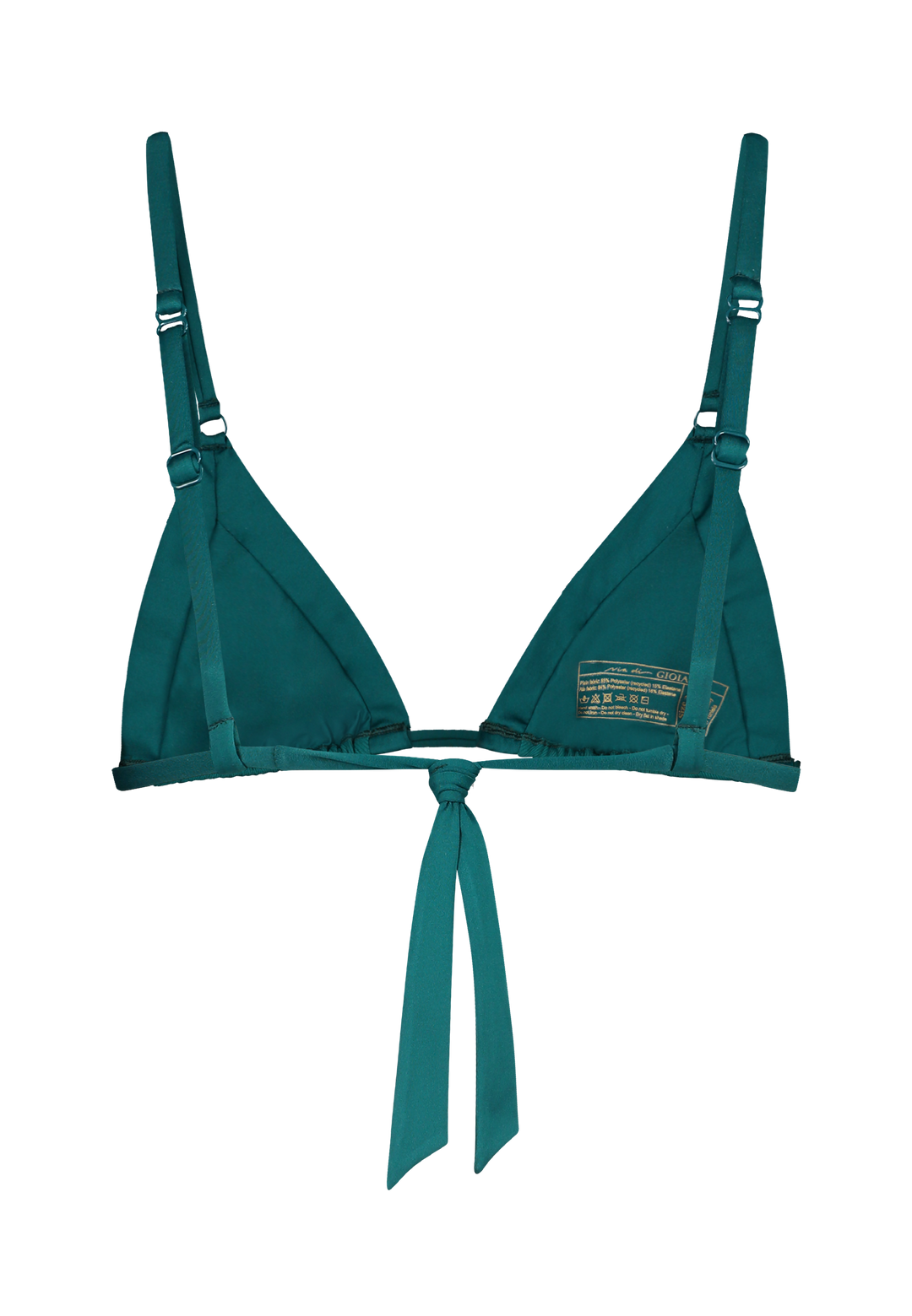 Bikini top triangle in green with adjustable straps that can be worn behind the neck or over the shoulders